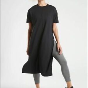 Athleta Sedona Sweatshirt Dress Black Short Sleeve